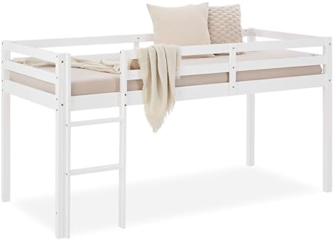 Homestyle4u Kinderhochbett 90x200 Holz Weiß Hochbett mit Leiter Kinderbett mit Rausfallschutz Jugendbett Etagenbett Kiefer Massivholz | Artikel 1433