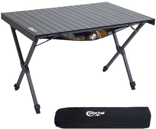 PORTAL Campingtisch faltbar Höhenverstellbar mit Netztasche Klapptisch Aluminium 108 x 71cm rollbar Camping Tisch klappbar Falttisch leicht für Picknick Party Garten Wandern Reisen