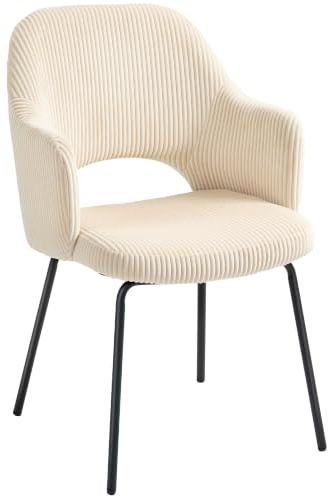 HOMCOM Esszimmerstuhl, Küchenstuhl mit Armlehne, Rückenlehne, Beige | Gepolsterte Sitzfläche, Stahlbeinen, Essstuhl, Polsterstuhl für Küche, Esszimmer, Wohnzimmer