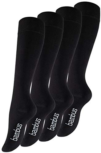 Vincent Creation 4 Paar Bambus Damen Kniestrümpfe in schwarz, dunkelblau, beige/braun, handgekettelte Spitze (ohne Naht), Gesundheitsstrümpfe