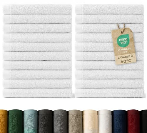 Blumtal Premium Frottier Gästehandtücher Set 24 teilig 100% Baumwolle - Oeko-TEX zertifiziertes Gästehandtuch 24x (30x30 cm) - Ultra saugstarkes Gästetücher Set waschbar °60 - Handtücher Weiß