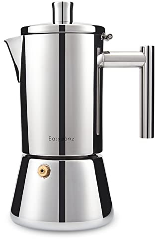 Easyworkz Diego Espressokocher für Herd, Edelstahl, italienische Kaffeemaschine, Mokkakanne für 6Tassen, 300 ml Espressokanne für Induktion