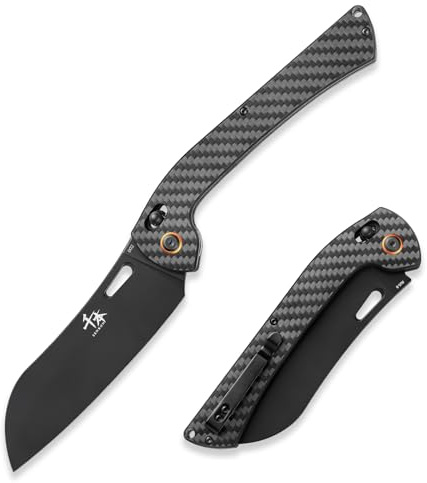 SENBON klappbarer Kochmesser, AUS-8 Edelstahl mit schwarzer Titanbeschichtung, Kohlefasergriff mit Rückenschlaufe, tragbares Outdoor-Santoku-Messer