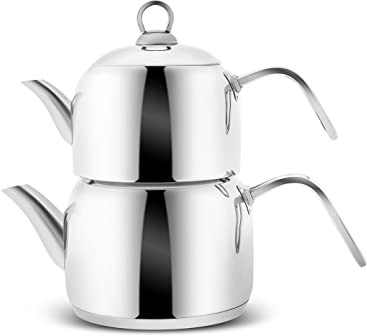 Karaca Urban Midi Türkische Teekanne Edelstahl - Induktion, 3-teiliges Teekannen Set, 3,3 Liter, Türkischer Teekocher Metall, Caydanlik mit Siebeinsatz
