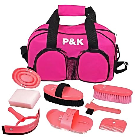 P & K Pferdepflege-Set Werkzeugset Pferd Putzset in Pink in praktischer Tasche-für die optimale Pflege Ihres Pferdes – Werkzeugset für Pferde, Putzset, Geschenkideen