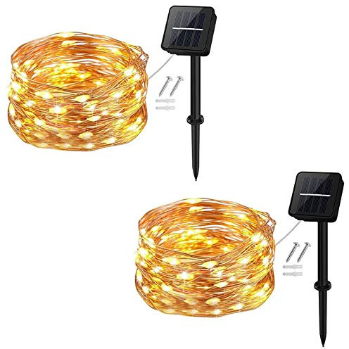 cshare [2 Stück] Solar Lichterkette Aussen, 50LED 5M 8 Modus Außenbeleuchtung Kupferdraht Wasserdicht für Garten,Balkon,Terrasse,Balkon,Tor,Hof,Hochzeit,Party(Warmweiß)