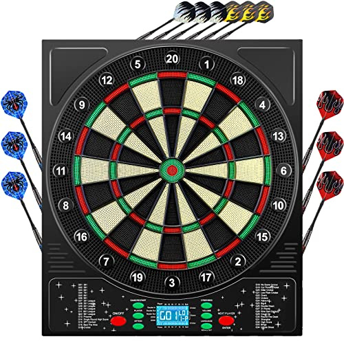 Mejasg Dartscheibe Elektronisch mit Deutsche Stimme&LCD-Bildschirm, Elektronische Dartscheibe mit 12 pfeilen, 34 Spiele&355 Variationen, Innovativer Dartautomat Elektronische Dartboard für 1-8 Spieler