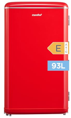 Comfee' RCD93RE2EURT(E) Kleiner Kühlschrank 93 L, Retro-Design, Mini-Kühlschrank mit einer Tür, einstellbare Temperatur, leise, geeignet für Zuhause, Büro und Hotel, Rot