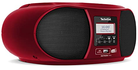 TechniSat DIGITRADIO 1990 - Stereo-Boombox mit DAB+/UKW-Radio und CD-Player (Bluetooth-Audiostreaming, Kopfhöreranschluss, USB, AUX in, Ladefunktion, Uhr, 2 x 1,5 Watt Ausgangsleistung) rot