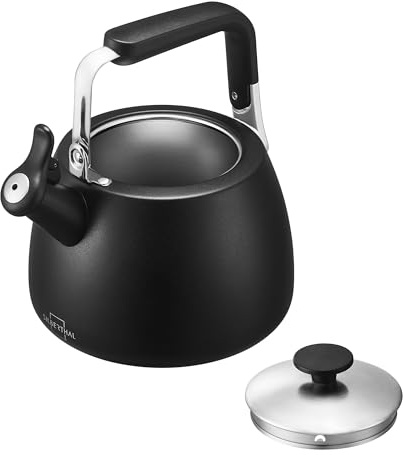 SILBERTHAL Wasserkessel Induktion 2,8l – Teekessel Edelstahl – Wasserkocher für Camping - Flötenkessel Schwarz - Pfeifkessel Version 2024