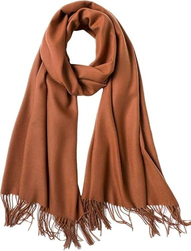 MaaMgic Winterschal Damen Schal aus Baumwolle Einfarbig, Weicher Winter Schal mit Fransen, Klassische Frauen Schals, Cognac