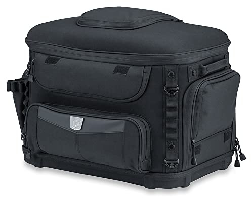 Kuryakyn 5288 Grand Pet Palace Transportbox für Hunde/Katzen, tragbar, wetterfest, für Gepäckträger oder Beifahrersitz, mit Sissy Bar Gurten, Schwarz