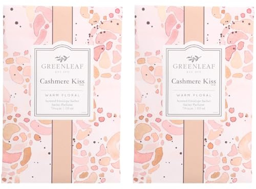GREENLEAF Cashmere Kiss Duftsäckchen, Schubladenduft, Lufterfrischer für Schlafzimmer, Badezimmer, Auto – Noten von Zitrus, Jasmin, Rose, Vanille, Patchouli, Moschus, 2 Stück