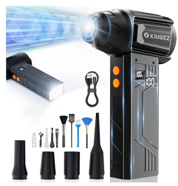XJUGEZ Elektrische Staubgebläse mit Taschenlampe,180000 U/min,4-Gang Luftreiniger mit Display ComputerAir Duster Luftdruckspray, mit Universal-Düse für Computer, Tastatur, Outdoor, Haus und Auto