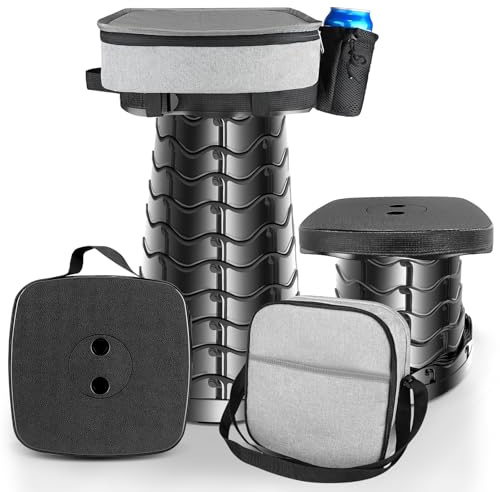 HOVIBU Klapphocker Faltbar mit Wendbarer Tragetasche als Sitzkissen, Höhenverstellbar bis 220 kg, Leichter Campinghocker für Outdoor Garten Camping