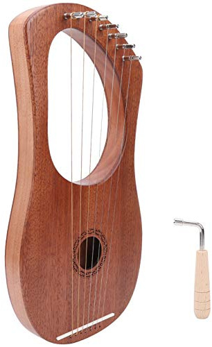 Harfe Leier, Metallsaiten Schöne und weiche Töne Lyre Harfe Palisander Langlebige stabile Saite Tragbarer Drehschlüssel Holz 7 Metall Saiteninstrument