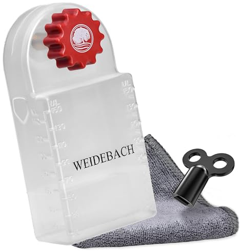 WEIDEBACH® Heizungsentlüftungsschlüssel mit Auffangbehälter (140ml), Heizungsentlüfter inkl. Mikrofasertuch & Mini Entlüftungsschlüssel für enge Zwischenräume, Entlüfter für jede Heizung, breite Form