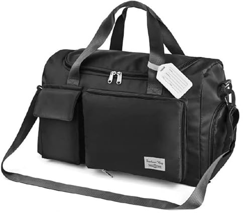 Flintronic 35L Faltbare Reisetasche Gepäcktasche Große Weekender Übernachtungstasche Urlaubstasche Wasserdicht Sporttasche für Herren Damen (mit 1 Gepäckanhänger) - Schwarz