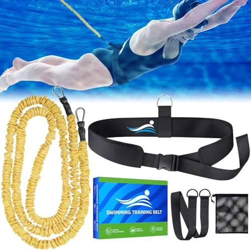 Schwimmgurt für Pool, Schwimmhilfe Erwachsene Pool, Schwimmgurt Pool Erwachsene, Schwimmwiderstand Gürtel mit 2,5-7,5M Einstellbare Schwimmseil für Jedes Schwimmbad Ohne Gegenstromanlage, Gelb