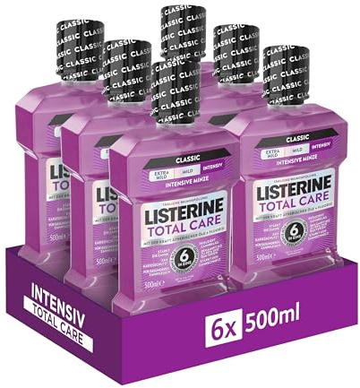 LISTERINE Total Care Zahn-Schutz 6 x 500 ml, schützende Mundspülung gegen Karies mit 6 in 1 Wirkung, antibakterielles Mundwasser schützt vor Zahnfleischproblemen, bis zu 24h frischer Atem