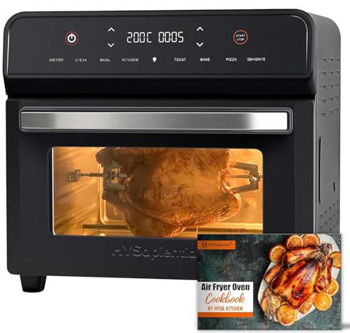 HYSapientia® 24L Heißluftfritteuse XXL mit LED-Touchscreen，8 Programme mini backofen mit umluft, heißluftofen，1800W heissluftfritteuse air fryer oven,Rezeptbuch auf Deutsch,Edelstahl-Innenraum
