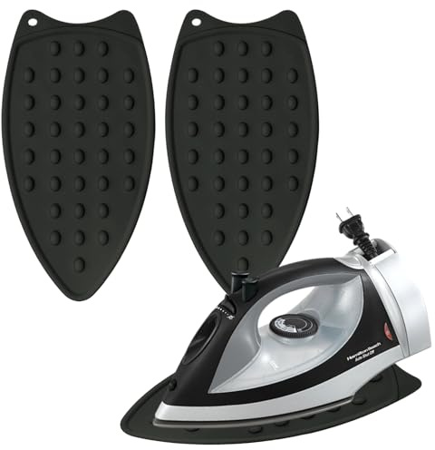 GOCUODE 2 Stücke Silikon Bügeleisen Matte,Eisen Rest Pad,Bügeleisenunterlage-Ablage,Bügeleisenablage Gegen rutschfest mit Wandloch für Bügelbrett (Schwarz)