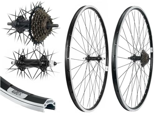 AGGRO-X 28 Zoll Laufradsatz Alu Vorderrad Hinterrad 19-622 schwarz V-Brake Felgenbremse inkl. 7 Fach Zahnkranz 21 Gang