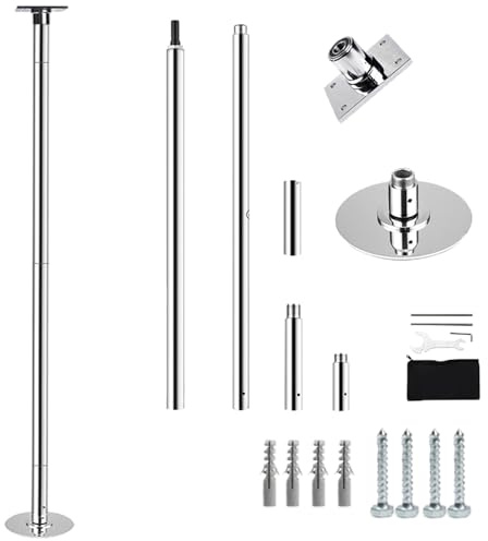 Minglez Poledance Stange Indoor 3.0 m 3.4 m 3.7 m Stripperstange für Zuhause mit Schrauben, Professionelle, Drehbare Tanzstange, Wohnungsfreundlich, Abnehmbare Stahlstange(2.2m - 2.7m (7.2ft- 8.9ft))