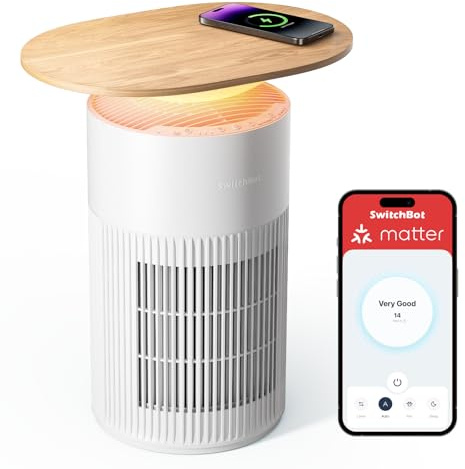 SwitchBot Luftreiniger mit App-Steuerung und Nachtlicht, CADR 400m³/h bis zu 83㎡ Zimmer, HEPA-Filter entfernt 99,97% Schimmel Staub Pollen