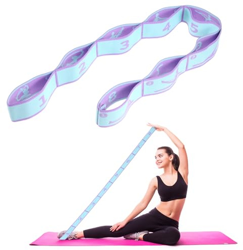 Yoga Stretching Strap, Abeillo Yoga Stretch Gurt mit 8 Schleifen, Joga Zubehör, Fitnessbander, Resistance Bands, Gymnastikband Elastisch für Pilates, Tanz, Gymnastik, Effektives Dehnung (lila)