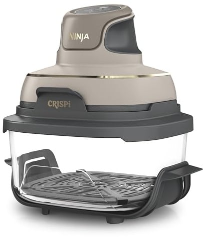 Ninja CRISPi Tragbare Air Fryer Heißluftfritteuse, 3,8 l, 4-in-1: Heißluftfrittieren, Braten, Warmhalten, Recrisp, 6 Portionen, 2 Herausnehmbare Glasbehälter & Deckel, 1700 W, Stone Gold FN101EUSTGD