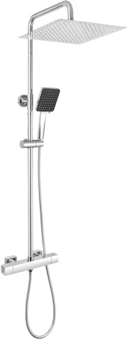 Auralum Thermostat Regendusche Komplettset Chrom, Edelstahl Duscharmatur mit 30cm Überkopfbrause, Höhenverstellbare Duschstange 88-124cm, 6 Strahlarten Handbrause mit halterung, Thermostat Duschsystem