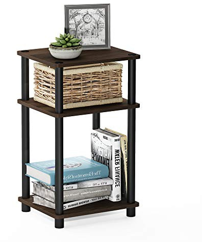 Furinno Beistelltisch mit 3 Ablageebenen, Holz, Columbia Walnut/Schwarz, 29.21 x 34.04 x 57.91 cm