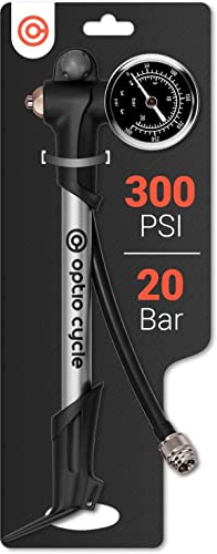 Optio Cycle Dämpferpumpe Fahrrad 300 PSI / 20 Bar – Hochdruck Federgabelpumpe mit Manometer | Gabelpumpe Fahrrad für MTB Federgabel & Dämpfer | Stoßdämpferpumpe für Fox, Rockshox, Manitou