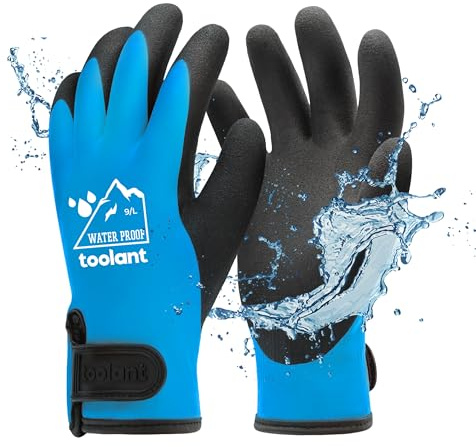 toolant 100% Waaserdichte Arbeitshandschuhe für Herren und Damen, Arbeitshandschuhe Winter für kaltes Wetter, Touchscreen, Warme Thermohandschuhe (Blau, Groß (Packung von 1))