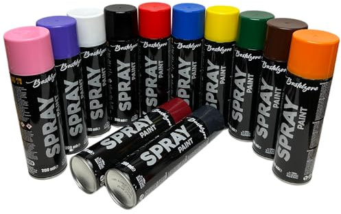 Sprayfarben-Set: 12 Farben je 200 ml. Schnelltrocknende Graffiti-Sprühdosen für Holz, Stein, Metall, Glas. Schwarz, Weiß, Blau, Grün, Rot, Gelb, Lila, Orange, Pink, Braun, Weinrot, Anthrazitgrau