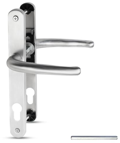 Bwintech 1 Satz Rostfreie Stähle Türgriff, Nickel Satiniert, 92mm Dornmaß, 210mm Schraubenabstand, 243mm Rückenplatte. Hochwertiges Federsystem. Geeignet für alle UPVC Haustüren