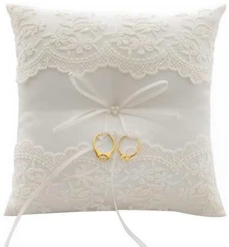 Voarge Ringkissen mit Spitze und Blume, bestickt, Blumenmuster, Hochzeitsgeschenk