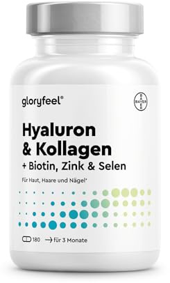 Hyaluronsäure + Kollagen 180 Kapseln - mit Biotin, Vitamin C, Zink, Selen & Silizium - für Haut, Haare, Nägel* - laborgeprüft & in Deutschland entwickelt