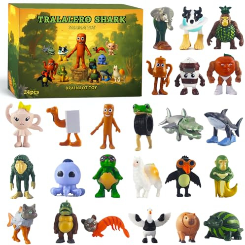 Dlishka 24PCS Italian Toy Brainrot Figuren,1-2IN Lustige Tung Tung Tung Tung Sahur Spielzeugfiguren FüR Kinder&Erwachsene,Tralalero Tralala&Lirili Larila Internet-Meme Set FüR Brainrot Fans 6+
