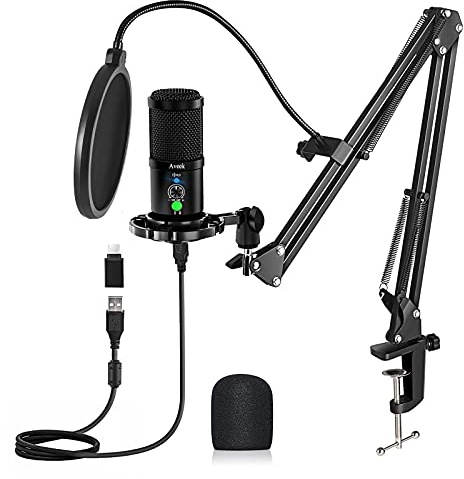 Aveek USB Mikrofon Kit mit Schwenkarm – Kondensatormikrofon 192 kHz/24 Bit mit Popfilter & Mute-Taste – für Podcast, Streaming, Gaming, PC, Mac & PS5