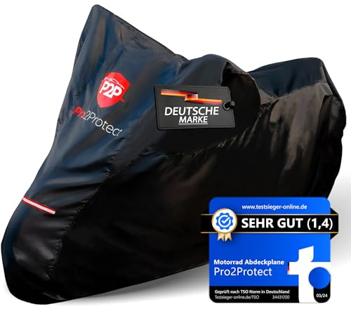 [ Test SEHR GUT ] Pro2Protect® Motorrad Abdeckplane SCHWARZ ROT wetterfest Outdoor Plane für Moped Roller Vespa Motorroller, 100% WASSERDICHT Garage für Motorräder Abdeckung Motorradabdeckung Zubehör