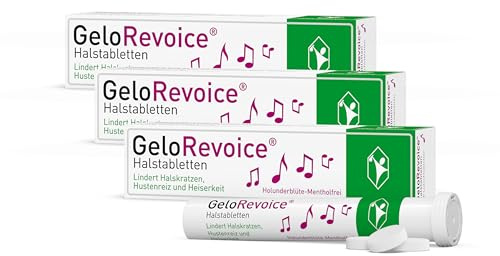 GeloRevoice Halstabletten Holunderblüte-Mentholfrei: Lindert Halskratzen, Hustenreiz und Heiserkeit, lang anhaltende Linderung auch bei Halsschmerzen, Schluckbeschwerden und Räusperzwang, 60 Stk