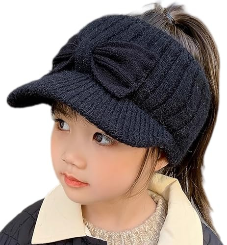 Eohak Kinder Strickmütze Damen Herbst und Winter leer Top Schirmmütze Mädchen vielseitige Baseballmütze Sport Outdoor verdickte warme Mütze