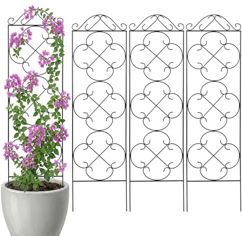 Thealyn Rankhilfe Metall 4er Set, 123 x 31 cm, Pflanzenstütze für Kletterpflanzen, Rankgitter für Blumentopf, Garten und Balkon, für Clematis, Efeu und Blumen, Schwarz