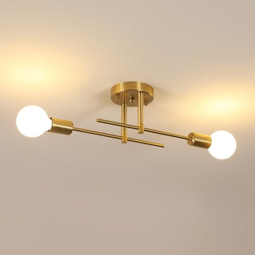 Riserva Deckenleuchte Vintage E27, 180° Drehbarer, Gold, 2-Lichter | Sputnik Deckenlampe Retro aus Metall für Wohnzimmer, Schlafzimmer, Korridor, Balkon, Hotel, Café