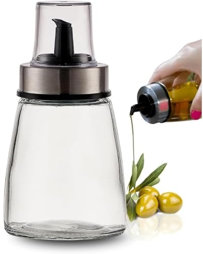 PARENCE.- Ölflasche 200 ml mit Ausgießkappe – Spender aus Glas und Edelstahl – Behälter für Öl, Essig, Soße – 6,5x6,5x12,5 cm – Präzises und tropffreies Ausgießen