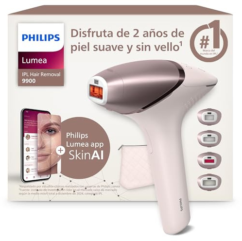 Philips Lumea IPL 9900 Series - IPL Geräte Haarentfernung für bis zu 2 Jahre seidig-glatte Haut¹ mit 4 Aufsätzen für Körper & Gesicht, kabellos, Alternative zur Laser-Haarentfernung (BRI951/00)