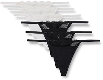 Amazon Essentials Damen G-String-Tanga, Unterwäsche für Frauen aus Pfirsichfarbener Mikrofaser mit Spitzenbesatz