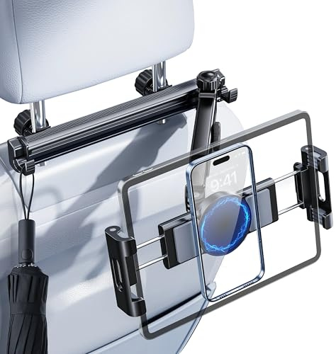 NIFBANG für iPad Tablet Halterung Auto, Ausziehbar KFZ Tablet Halter Kopfstütze【Mit Haken*2】 Magnetische Handyhalterung Tablethalterungen Auto für iPhone/Samsung/Switch/Kindle,4-13 Zoll Geräte
